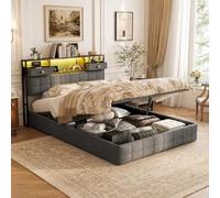 LieABak Cama con somier de 140 x 200 cm, con espacio de almacenamiento hidráulico y cajón, cama doble de terciopelo con cabecero multifuncional y 2 cajones, cama tapizada con somier, gris (gris, 140 x