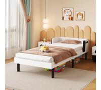 LieABak Cama individual 90 x 200 cm, cama tapizada para habitación infantil con forma de cachorro, cama juvenil con somier de láminas de madera, cama de madera con protección contra caídas, espacio