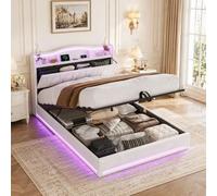 LieABak Cama tapizada con somier de 140 x 200 cm con cajón, cama de almacenamiento hidráulico con somier, cama doble con cabecero, cama funcional de tela, beige (beis, 140 x 200 cm)