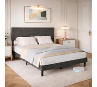 LieABak Cama tapizada de 140 x 200 cm con cabecero regulable en altura, cama juvenil con somier de láminas de madera, cama doble tapizada de tela para dormitorio, habitación de invitados, gris, lino