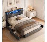 LieABak Cama tapizada de 140 x 200 cm con espacio de almacenamiento, cabecero y 6 cajones, cama doble con somier, espacio de almacenamiento, cama juvenil, estructura de cama, color gris, sin colchón