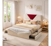 LieABak Cama tapizada de 140x200 cm con espacio de almacenamiento, cama doble con 4 cajones, cama adolescente con somier de listones, marco de cama acolchado moderno, terciopelo, sin colchón, beige