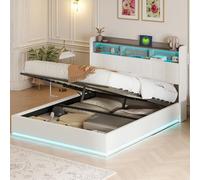 LieABak Cama tapizada de 160 x 200 cm con cabecero de almacenamiento, cama de almacenamiento hidráulico con cajón, cama doble con somier, cama juvenil funcional, color blanco, terciopelo (160 x 200 cm