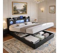 LieABak Cama tapizada de 160 x 200 cm con Espacio de Almacenamiento, Cama Doble con somier, Cama de Matrimonio con somier, Cama Doble con somier, Cama de Poliuretano (Negro, 160 x 200 cm)