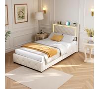 LieABak Cama tapizada de 90 x 200 cm con 2 cajones, Cama Individual con Espacio de Almacenamiento, Cama con cajones con somier, Cama Juvenil, Cama Funcional de Cama, Beige, Terciopelo (90 x 200 cm)