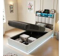 LieABak Cama tapizada de 90 x 200 cm con cabecero de almacenamiento, cama de almacenamiento hidráulico con somier, cama individual con somier, cama juvenil funcional, color blanco, terciopelo (90 x