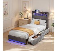 LieABak Cama tapizada de 90 x 200 cm con Espacio de Almacenamiento, Cama Individual con 2 cajones, Cama de Almacenamiento con cabecero de Almacenamiento, Cama Infantil con somier de láminas, Cama