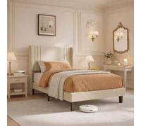 LieABak Cama tapizada de 90 x 200 cm con somier de láminas de Madera, Cama Individual con cabecero, Cama de Tela con Espacio de Almacenamiento, Marco de Cama Acolchado, para Dormitorio, habitación de