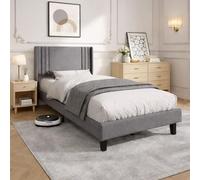 LieABak Cama tapizada de 90 x 200 cm con somier de láminas de Madera, Cama Individual con cabecero, Cama de Tela con Espacio de Almacenamiento, Marco de Cama Acolchado, para Dormitorio, habitación de