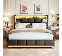 LieABak Cama tapizada Doble de 160 x 200 cm con cabecero de Almacenamiento, Cama de Almacenamiento hidráulico con somier, Cama Juvenil Funcional, Estructura de Poliuretano, Negro (160 x 200 cm)