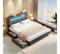 LieABak Cama tapizada para Cama Doble de 160 x 200 cm con Espacio de Almacenamiento, Cama de Almacenamiento con 4 cajones, Cama Juvenil con LED y USB, Cama para Dormitorio, Cama tapizada con somier