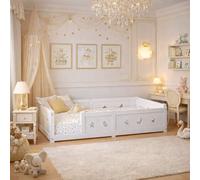 LieABak Montessori Cama infantil de 90 x 200 cm, con protección anticaídas, cama de madera con somier, cama infantil segura, cama individual para niños y niñas, blanco (90 x 200 cm)