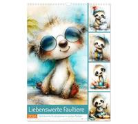 Liebenswerte Faultiere. Verträumte Illustrationen in zarten Farben (Wandkalender 2026 DIN A3 hoch), CALVENDO Monatskalender: Mit süßen Faultieren durch die bunten Jahreszeiten