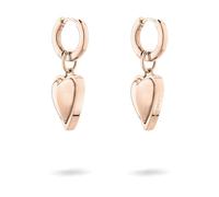 LIEBESKIND Berlin Metal Heart - Pendientes de aro de acero inoxidable, oro rosa IP, 2,8 cm, cierre de bisagra, resistente al agua y delicado con la piel