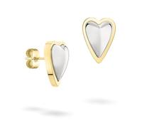 LIEBESKIND Berlin Metal Heart Pendientes - Pendientes de acero inoxidable - Bicolor Plata/IP Gold - 1,5 cm - Cierre de ranura, impermeable y respetuoso con la piel