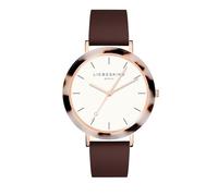 Liebeskind Berlin Mujer Reloj de Pulsera - Rundes Gehäuse con gemustertem Acetat-Topring - Lederarmband - Schlichtes Ziffernblatt - Elegante Quarzuhr - Braun y Oro Rosa