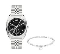 Liebeskind Berlin Set - Reloj de Pulsera analógico para Mujer con Esfera Negra y Pulsera de Cuentas a Juego - Plata - Acero Inoxidable - Reloj analógico con Movimiento de Cuarzo - 34 mm - 10 ATM