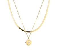 LIEBESKIND Juego de collar Berlin con piedra de circonita, dos elegantes collares de acero inoxidable pulido, oro IP, cadena de serpiente ajustable hasta 45 cm, resistente al agua y respetuosa con la