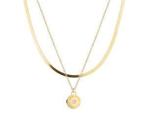 LIEBESKIND Juego de collar Berlin con piedra de circonita, dos elegantes collares de acero inoxidable pulido, oro IP, cadena de serpiente ajustable hasta 45 cm, resistente al agua y respetuosa con la
