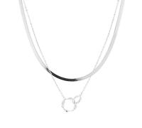 LIEBESKIND Juego de collar Berlin - Dos elegantes collares de acero inoxidable pulido - Plata - Cadena de eslabones ajustable hasta 45 cm - Resistente al agua y agradable para la piel