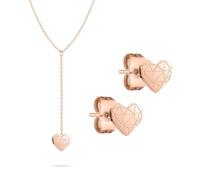 LIEBESKIND Juego de joyas Berlin - Cadena en Y con colgante de corazón y pendientes a juego - IP oro rosa - Cadena rolo ajustable hasta 45 cm - resistente al agua y agradable para la piel