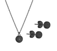 LIEBESKIND Juego de joyas Berlin con piedra de circonita, collar con colgante redondo y pequeños pendientes - IP negro - Cadena de ancla ajustable hasta 45 cm - resistente al agua y agradable para la