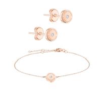 LIEBESKIND Juego de joyas Berlin con piedra de circonita, elegante pulsera con pendientes redondos con piedra de circonita, IP oro rosa, cadena de ancla ajustable hasta 20 cm, resistente al agua y