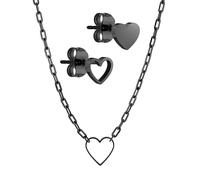 LIEBESKIND Juego de joyas Berlin - Pendientes de corazón y collar de eslabones - IP negro - Cadena de eslabones ajustable hasta 45 cm - resistente al agua y agradable para la piel
