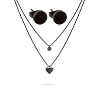 LIEBESKIND Juego de joyas Berlin - Pendientes negros y cadena de capas con colgante de corazón - IP negro - Cadena veneciana ajustable hasta 45 cm - resistente al agua y agradable para la piel