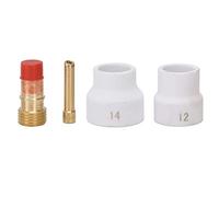 LiebeWH 4 Piezas TIG Kit de Lentes de Gas Boquilla de Cerámica Blanca Conector de Soporte de Electrodo de Bisel Corto Accesorios de Soldadura Conjunto para WP 17 18 26