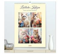 Liebliche Katzen. Anmut und Würde mit Blumen (hochwertiger Premium Wandkalender 2026 DIN A2 hoch), Kunstdruck in Hochglanz: Romantisch-schöne Stubentiger zum verlieben