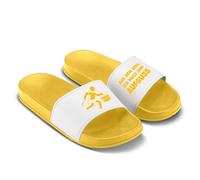 LIEBTASTISCH Chanclas de baño con texto en alemán "Aus dem Weg ich muss zum Aufguss - Funny Sauna-Schuhe mit Motiv - Saunalatschen für Männer & Frauen - Geschenk für Saunagänger, amarillo, 39 EU
