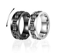 Liekadijiae Anillo Antiestres Hombre, 2 Piezas Anillo Giratorio Con Engranajes Negro,Acero Inoxidable Pulido,Anillos Promesa Boda,Diámetro 19 MM Circunferencia 59.8 MM