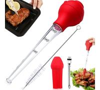 Liekadijiae Jeringa para Asados,Jeringa para Mermelada Resistente Al Calor hasta 205 ℃ para Berlinesas,con Cabezal De Succión De Silicona En Forma De Pulpo y Cepillo De Limpieza,Rojo/Transparente