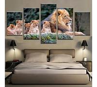 Lienzo 5 Cuadros - Leon Animal - Cuadro Sobre Lienzo - Imagen Impresión En Lienzo- Cuadro Decoración Moderno Para Salón O Dormitorio - Con Marco 150 X 100 Cm