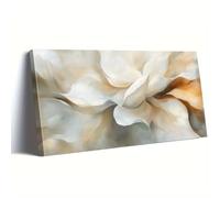 Lienzo abstracto clásico contemporáneo retro enmarcado, impresión artística en beige, blanco y naranja, paisaje, decoración para colgar en la pared de la sala de estar (75 x 150 cm)