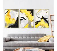 Lienzo Abstracto Con Forma de Bloque de Color Amarillo y Negro para Pared Póster Moderno Impresión Artística Imagen para Sala de Estar Dormitorio Decoración del Hogar-50*70cm*3pcs (sin marco)