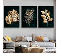 Lienzo abstracto con hojas de palmera tropicales doradas, póster artístico impreso, imágenes artísticas de pared negras, decoración para sala de estar y hogar (40 x 60 cm/3 piezas sin marco)