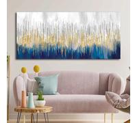 Lienzo abstracto con líneas azules y doradas, pintura moderna para decoración del hogar, dormitorio, oficina, interiorismo (80 x 160 cm)
