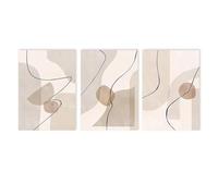 Lienzo abstracto con líneas geométricas en beige para pared, pósteres bohemios e impresiones, decoración moderna para sala de estar, 50 x 70 cm (20 x 28 pulgadas) x 3 con marco