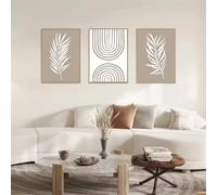 Lienzo abstracto de líneas beige neutro bohemio para pared, pósteres de hojas de plantas, impresiones nórdicas, imágenes de pared para decoración de sala de estar (21 x 35 cm x 3 cm/marco interior)