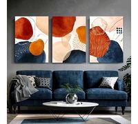 Lienzo abstracto de líneas geométricas para pared, arte de pared con acuarela marrón, naranja y azul, impresión artística moderna y estética (65 x 135 cm (26 x 53 pulgadas)/marco interior)