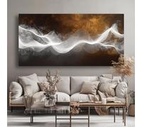 Lienzo abstracto de líneas onduladas para pared, estilo retro moderno, negro, blanco, dorado y gris, para sala de estar (75x150cm/30x59 pulgadas)
