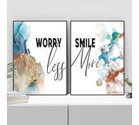 Lienzo abstracto de lujo con lámina dorada, frases motivacionales, "Sonríe, preocúpate menos", pinturas decorativas, arte de pared, decoración del hogar, 50 x 70 cm, 2 unidades, sin marco