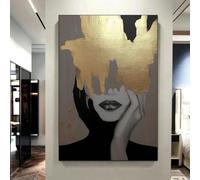 Lienzo abstracto dorado con estampado femenino, póster impreso de estilo nórdico minimalista para decoración de sala de estar (50x75cm/Sin marco)