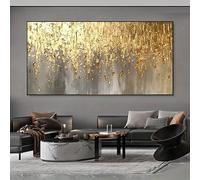 Lienzo abstracto dorado, póster extragrande con textura de cadenas doradas que caen, para decoración de sala de estar (80 x 160 cm, marco negro)