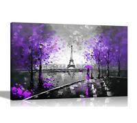 Lienzo abstracto en blanco y negro Alone in Paris Morado extra grande para sala de estar, dormitorio, pasillo o cocina, impresiones coloridas 101 x 76 cm (40 x 30 pulgadas)