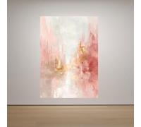 Lienzo abstracto en rosa suave, rosa pálido y dorado, impresión abstracta moderna, decoración del hogar en tonos pastel, elegantes cuadros para sala de estar (90 x 140 cm/sin marco)