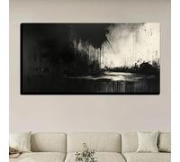 Lienzo abstracto grande para pared, con detalles modernos en negro y gris, ideal para sala de estar, dormitorio, oficina y decoración del hogar (60 x 120 cm/sin marco).