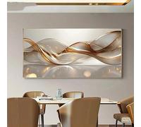 Lienzo abstracto moderno con líneas transparentes y detalles dorados para sala de estar (50 x 90 cm)